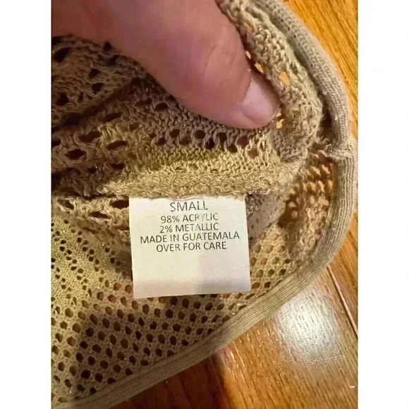 BCX Small Beige Metallic Knit Mesh Top Short Sleeve 90s Y2K - Picture 5 of 6